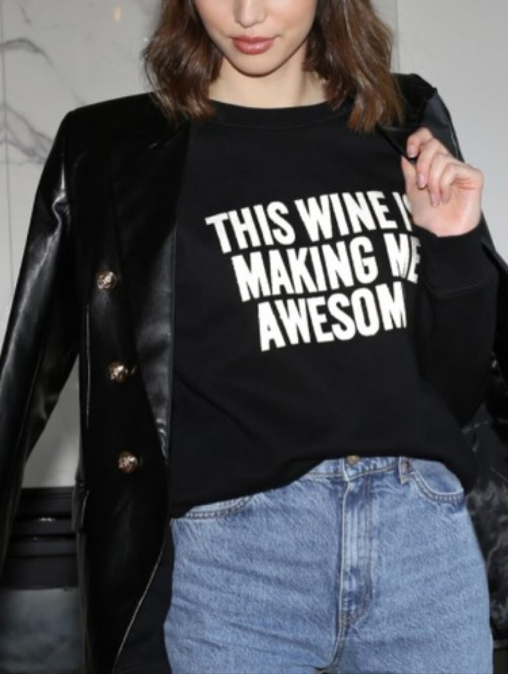 Brunette The Label Black Grapic Sweatshirt - This Wine Is Making Me Awesome